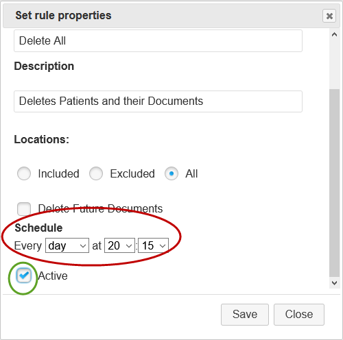 Screenshot of Setting Schedule for Delete All Rule